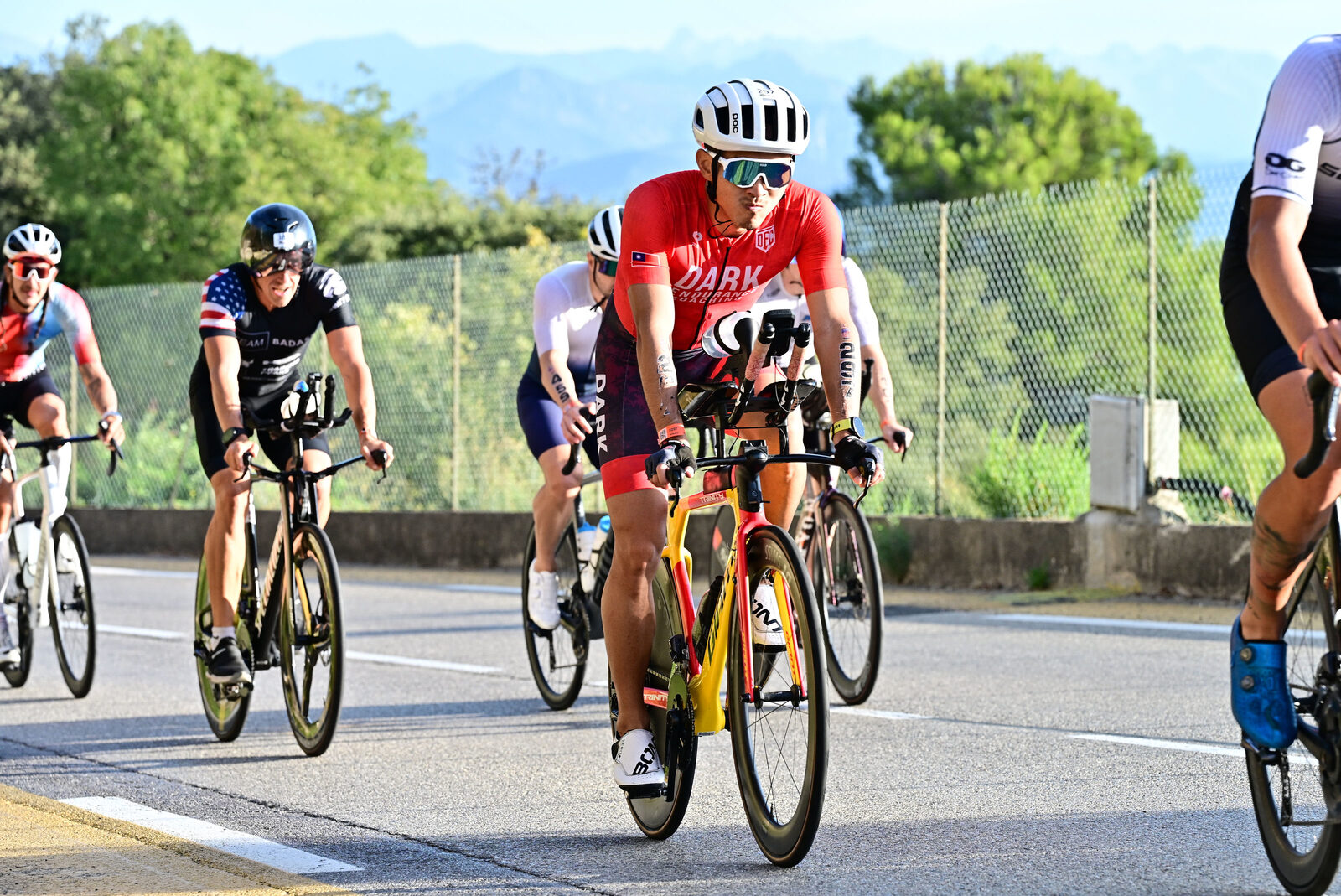 Nick Hsieh riding in a group on the 70.3 WC Nice bike course
