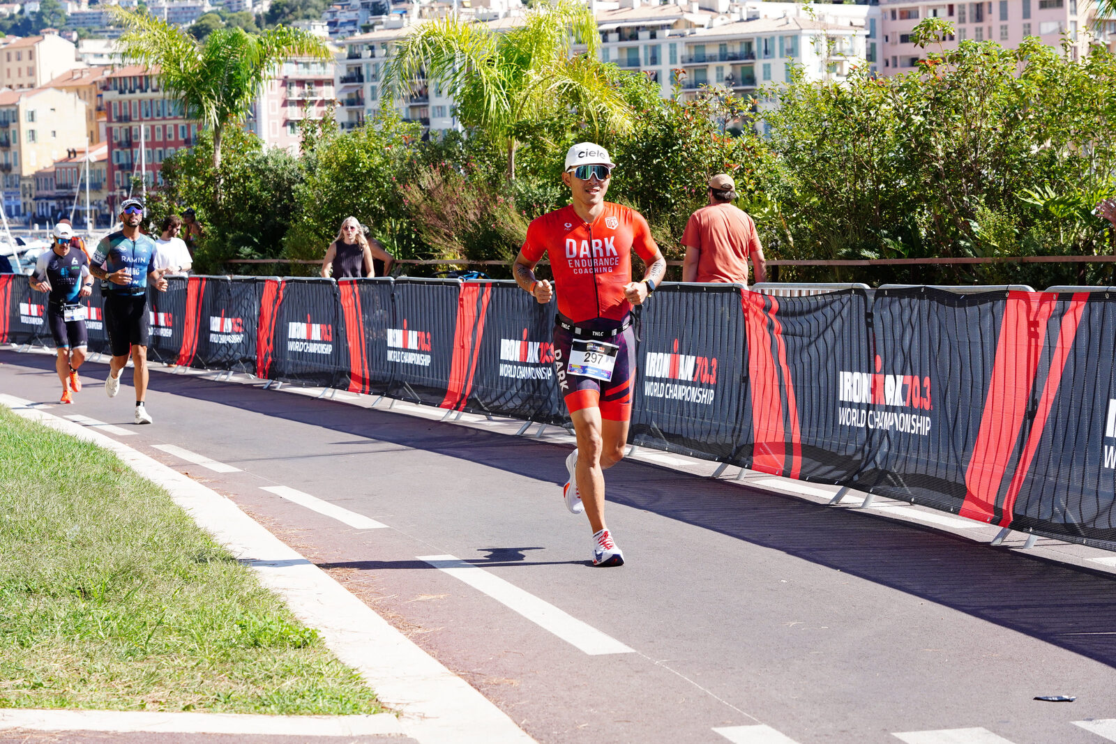 Nick Hsieh running on the Promenade des Anglais at the 2026 IRONMAN 70.3 World Championship run course